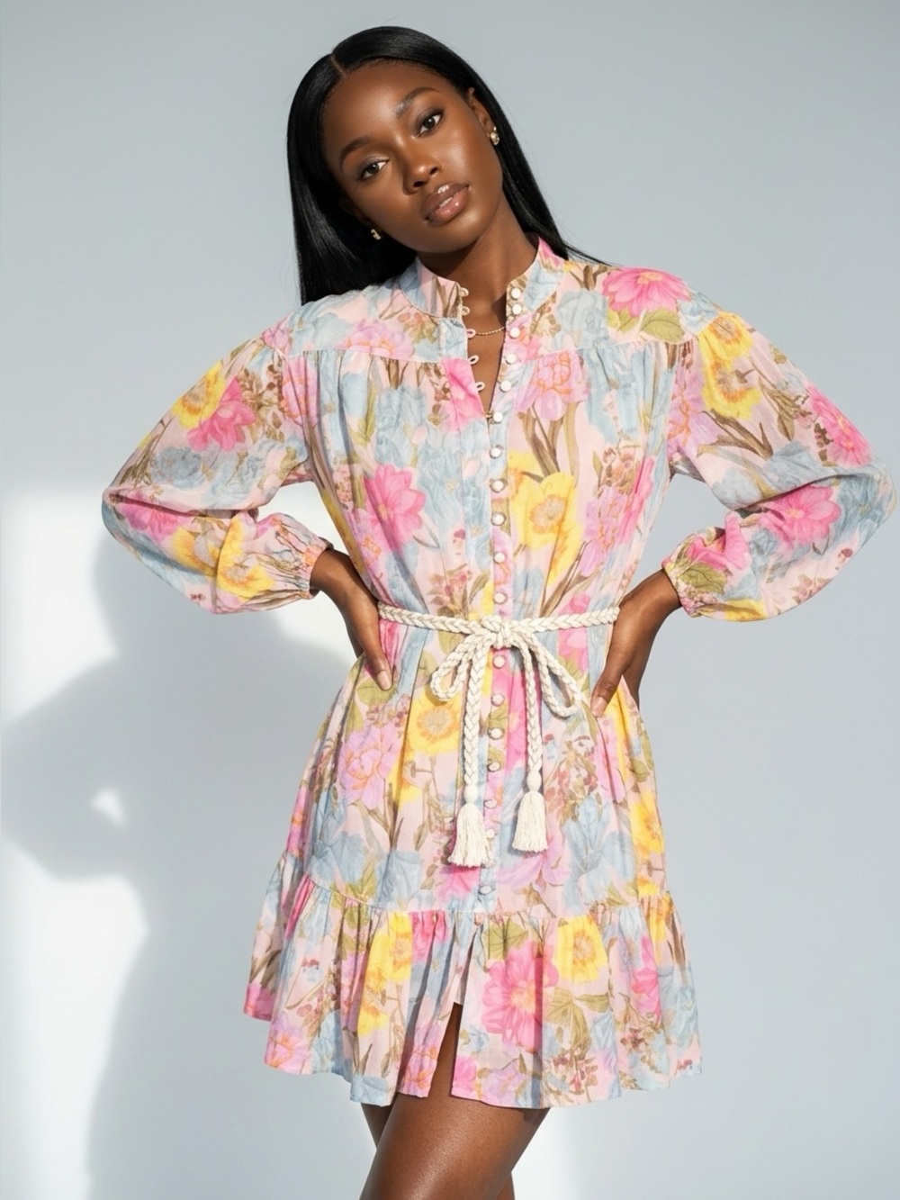 Talulah La Maison Floral Lantern Sleeve Mini Dress - Tiered Boho